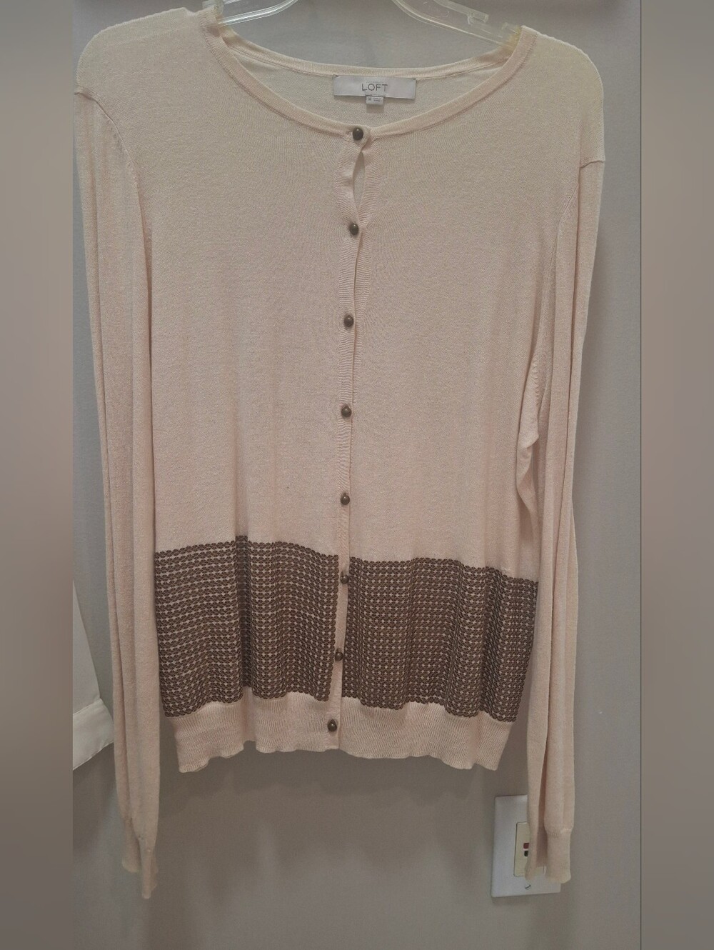 LOFT Light Beige Cardigan with Brown Contrast Hem